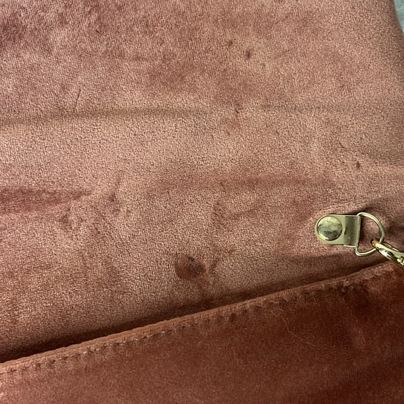 Velvet Mauve Floral Embroidered Fold Over Clutch Crossbody Gold Chain Boho - Picture 7 of 11